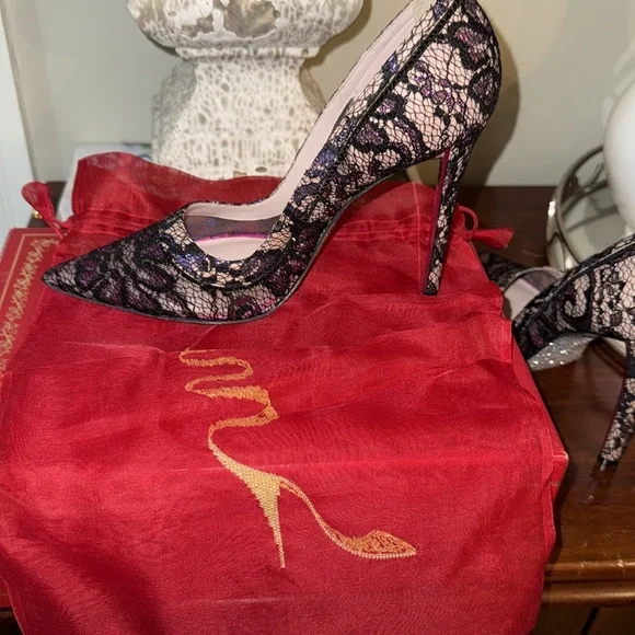 Rene Caovilla Fuxia Cobalt Lace Strass Shoes